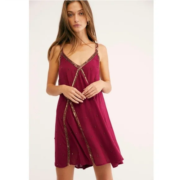 Free People Intimately In Heaven Embelished Slip Dress Small - Picture 1 of 11